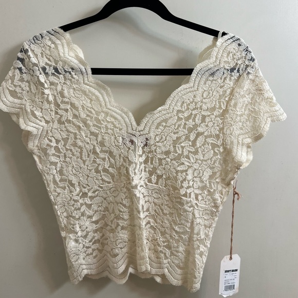 SHYANNE WOMEN'S IVORY LACE SHORT SLEEVE CROP TOP size Small - Picture 6 of 10